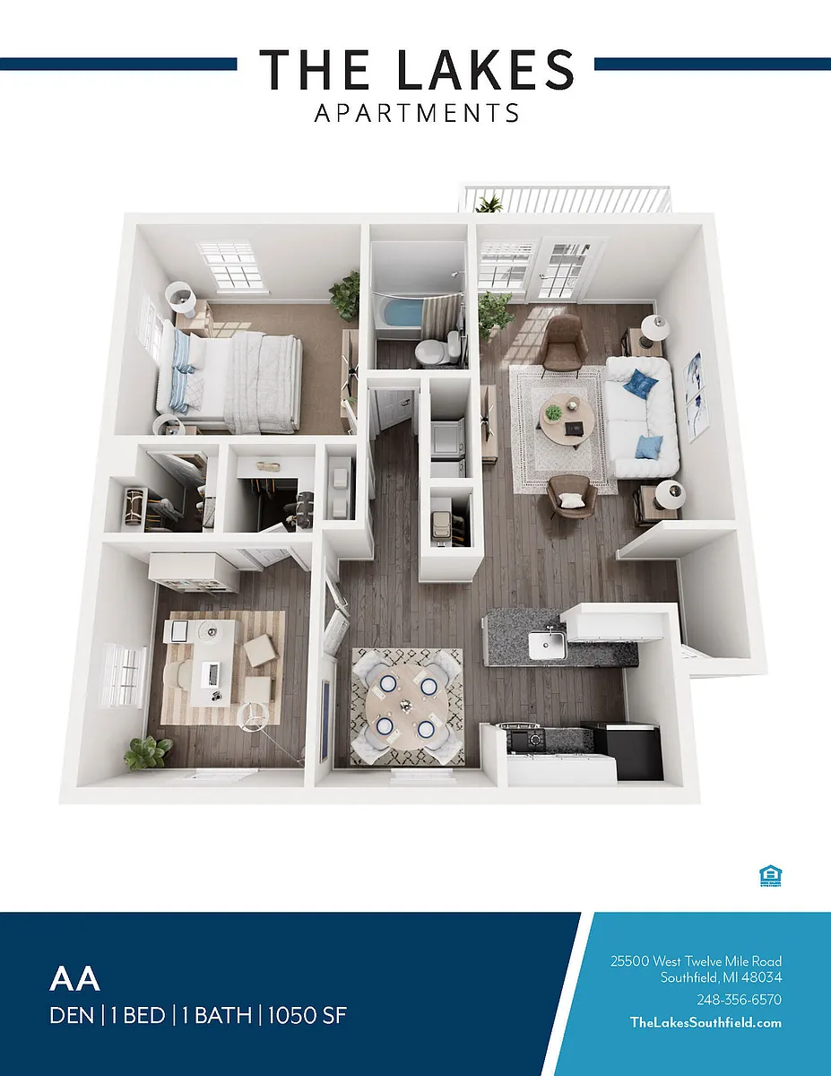 Floor plan 1 B/R, 1 BATH W/DEN