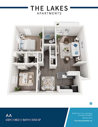 Floor plan 1 B/R, 1 BATH W/DEN