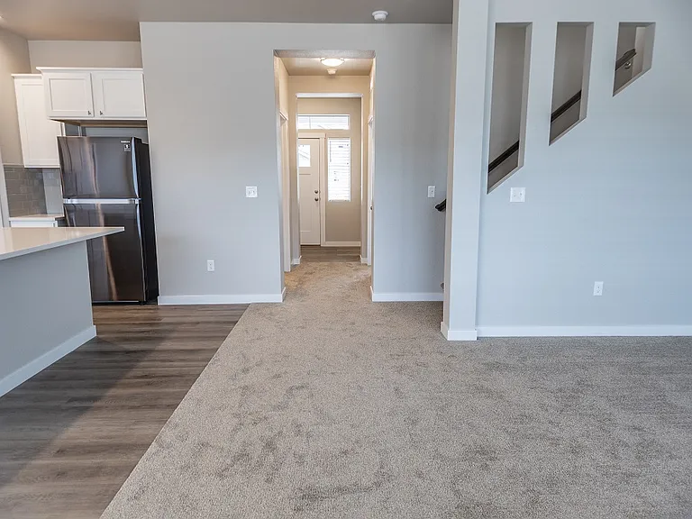 Kitchen and living room.