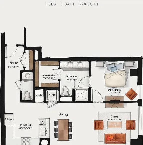 B12 | 1 Bed 1.5 Bath 990 square feet B12 | 1 Bed 1.5 Bath 990 square feet
