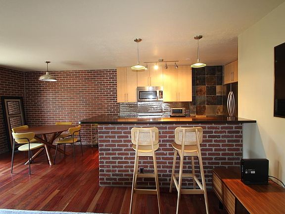 View of the kitchen and dining area from the living room.