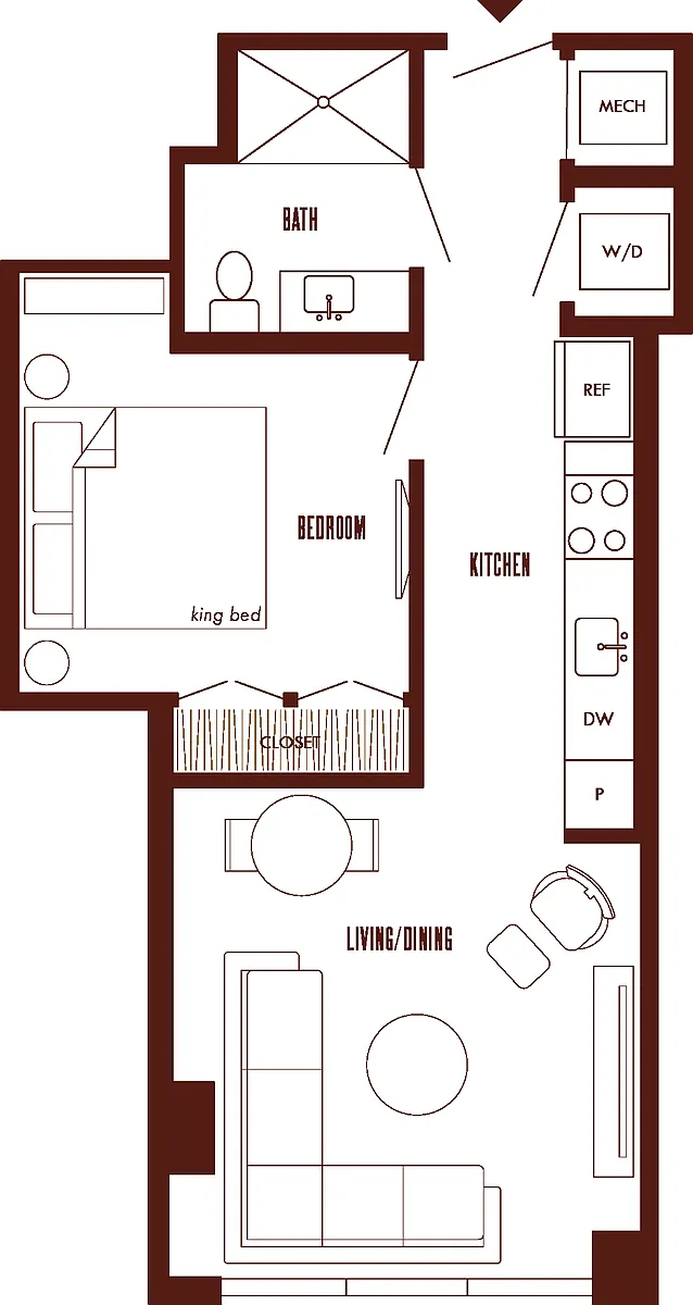 Floor plan 1 Bed/1 Bath JR-A3