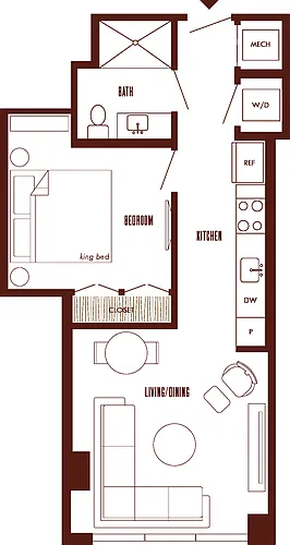 Floor plan 1 Bed/1 Bath JR-A3