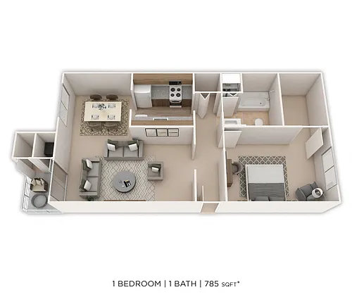 Floor plan One Bedroom- 785 sqft
