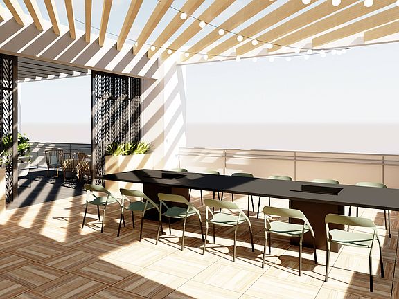 Outdoor rooftop deck offering city views