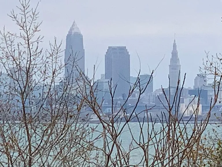 View of downtown Cleveland from the restaurant deck and outdoor pool.