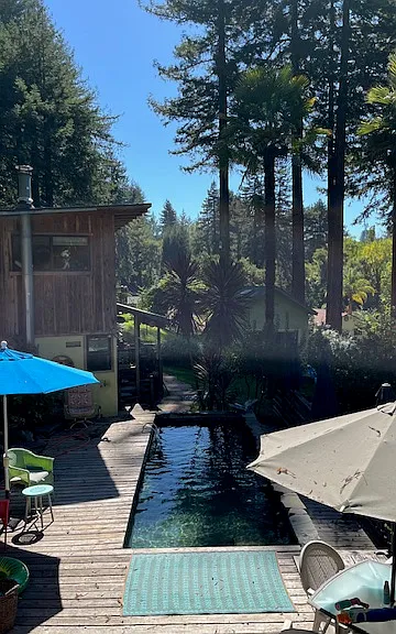 view from back deck looking at pool which is filled part of the year.