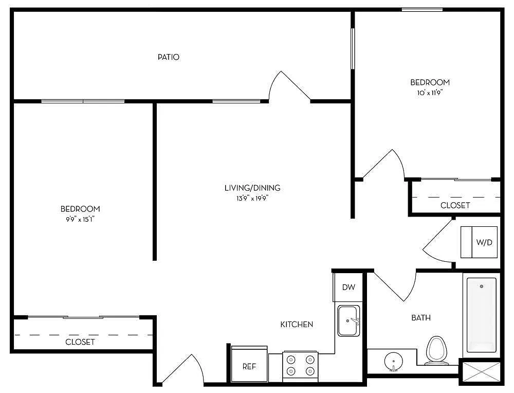 Floor plan 2BR/1BA Flat