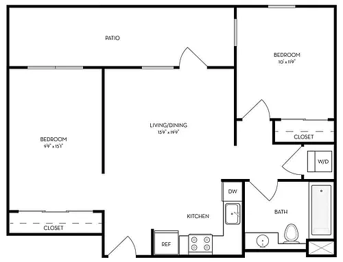 Floor plan 2BR/1BA Flat