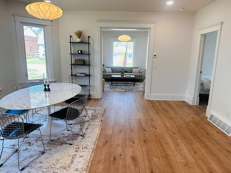 Open plan kitchen, living room.