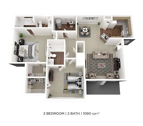 Floor plan Two Bedroom 2 Bath - 1,090 sqft