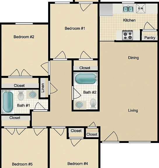 4 Bed 2 Bath Floorplan Diagram