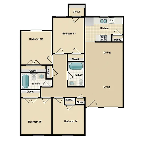 Floor plan 4 Bed 2 Bath