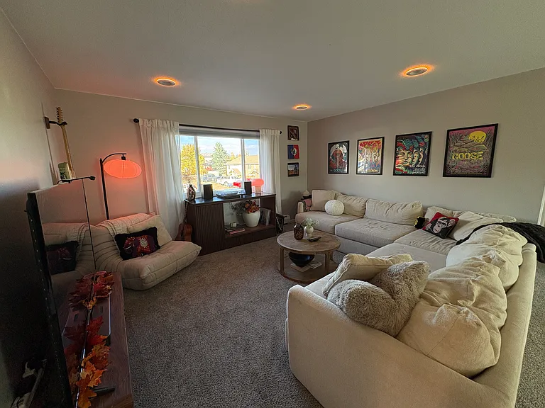 Spacious living area. Lights are in theater mode in this pic.