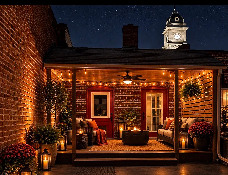 Entry to apartment is from alley. Steps lead to an open rooftop walkway; porch door leads to entry of apartment. You don't get any better views of the city than this!