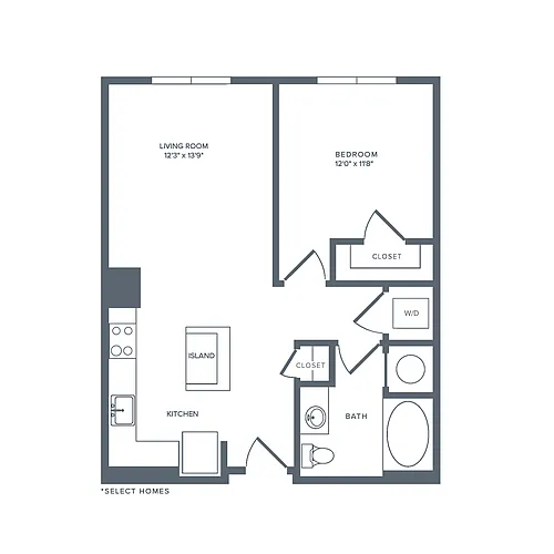 Floor plan A02R | 1 Bed | 1 Bath