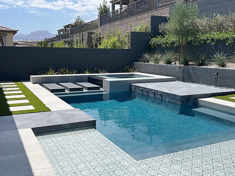 Pool with Red Rock Canyon in the background.