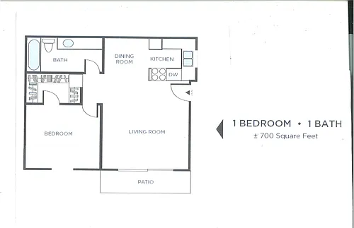 Floor plan 1 Bed 1 Bath D