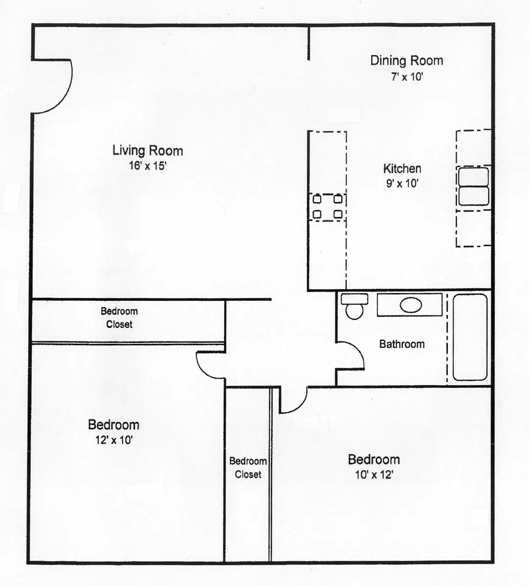 Floor plan 2 Bedroom, 1 Bath - Downstairs