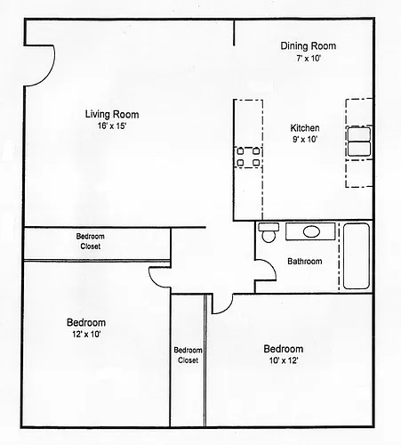 Floor plan 2 Bedroom, 1 Bath - Downstairs