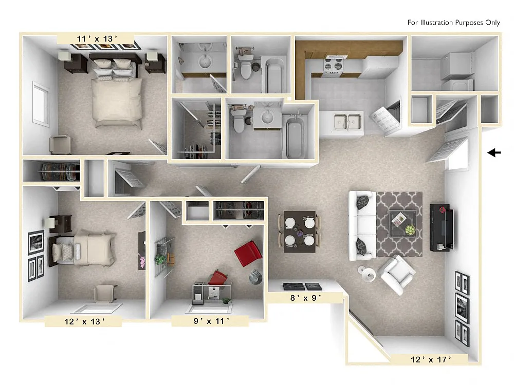 Floor plan The Retreat 3 BR 2 BA