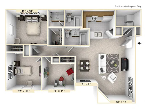 Floor plan The Retreat 3 BR 2 BA