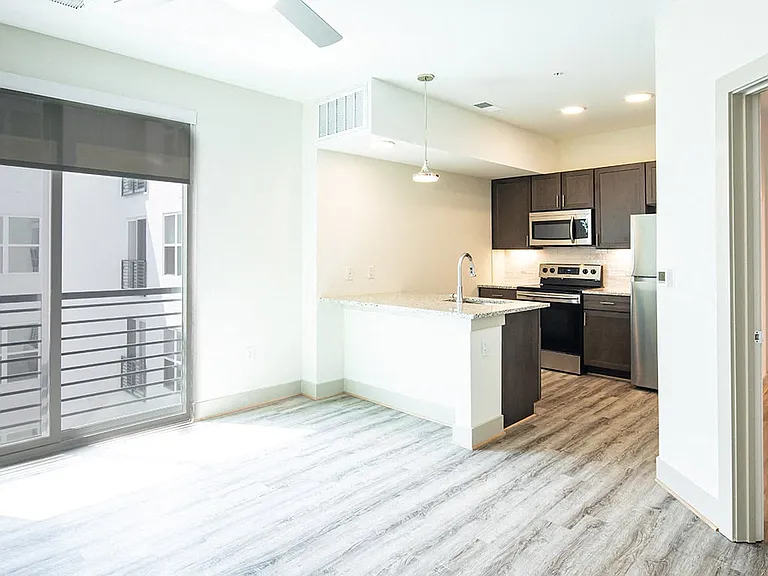 Open floor plan in a one bedroom apartment