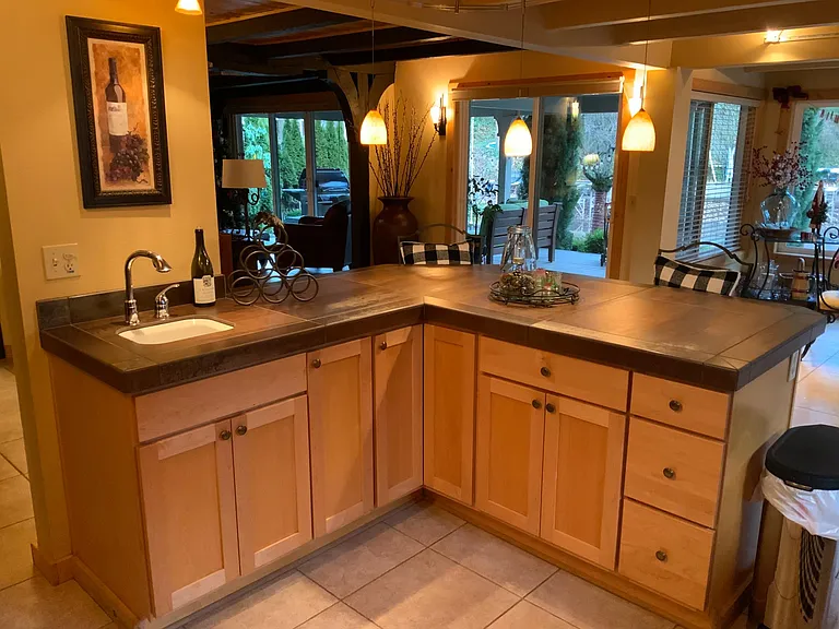Custom cabinet, counters and lighting.
