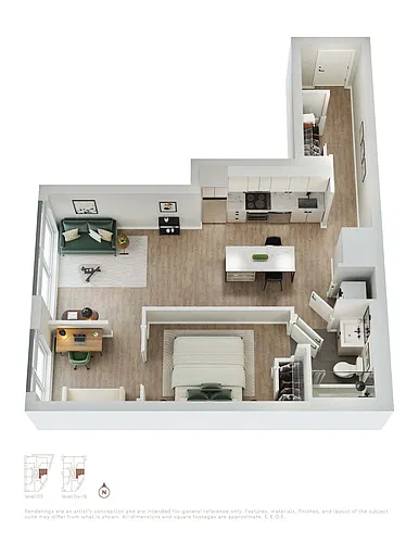 Floor plan B3 1 Bed 1 Bath