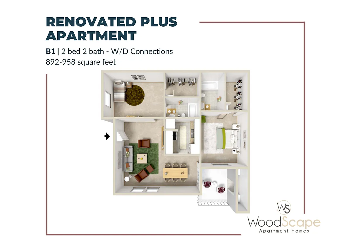 Floor plan B1 (W/D Connections) Renovated Plus