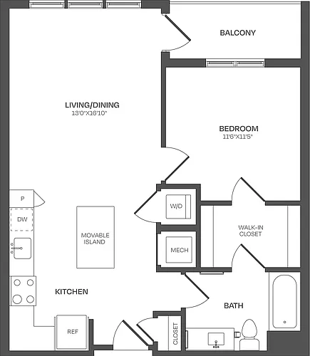 Floor plan 1 Bed/1 Bath-A14