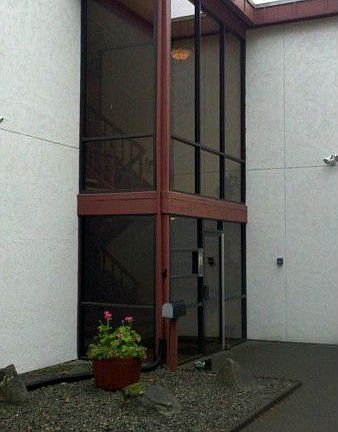 Nice approach to the secure entrance lobby.