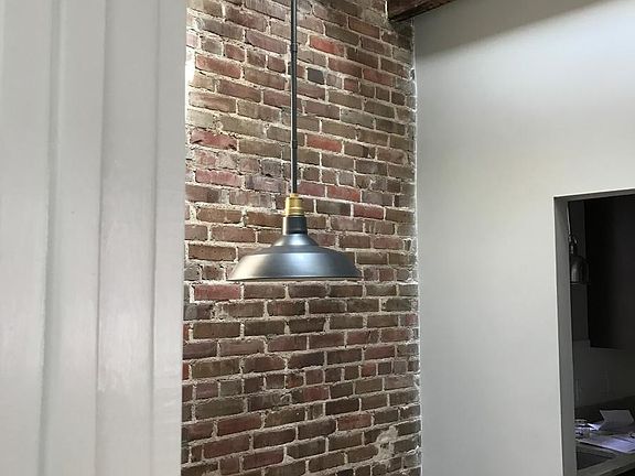 breakfast room with Restoration Hardware light fixture