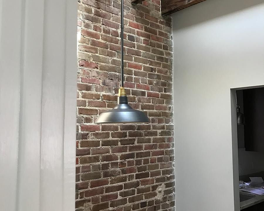 breakfast room with Restoration Hardware light fixture