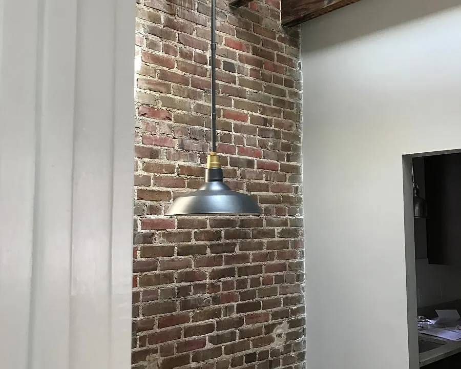 breakfast room with Restoration Hardware light fixture