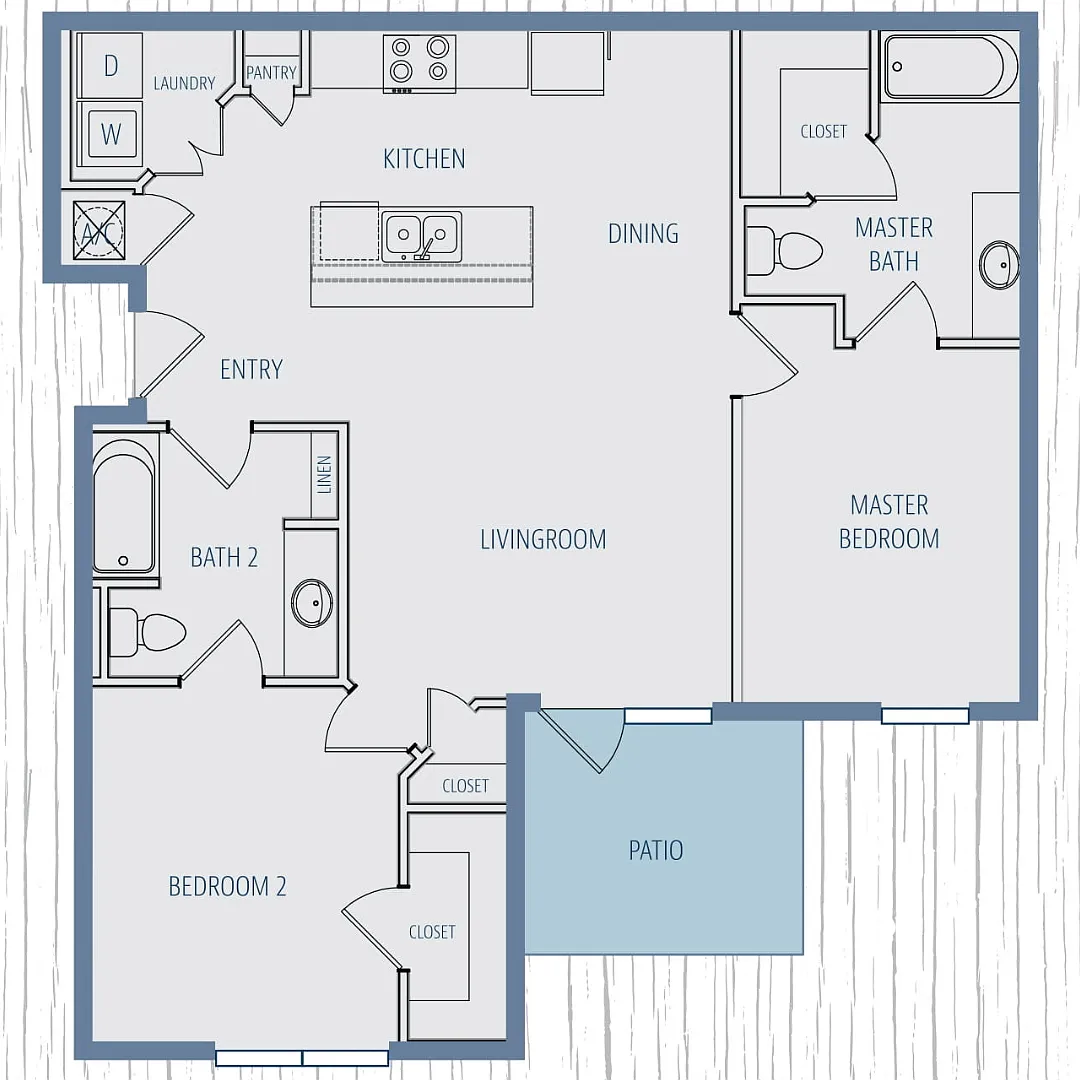 Floor plan Rose - 2 Bedroom|2 Bath