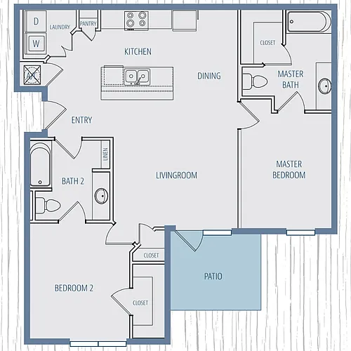 Floor plan Rose - 2 Bedroom|2 Bath