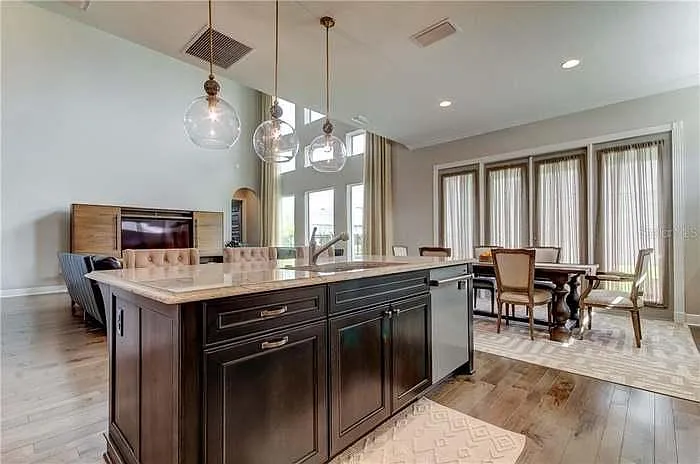 View into open living area