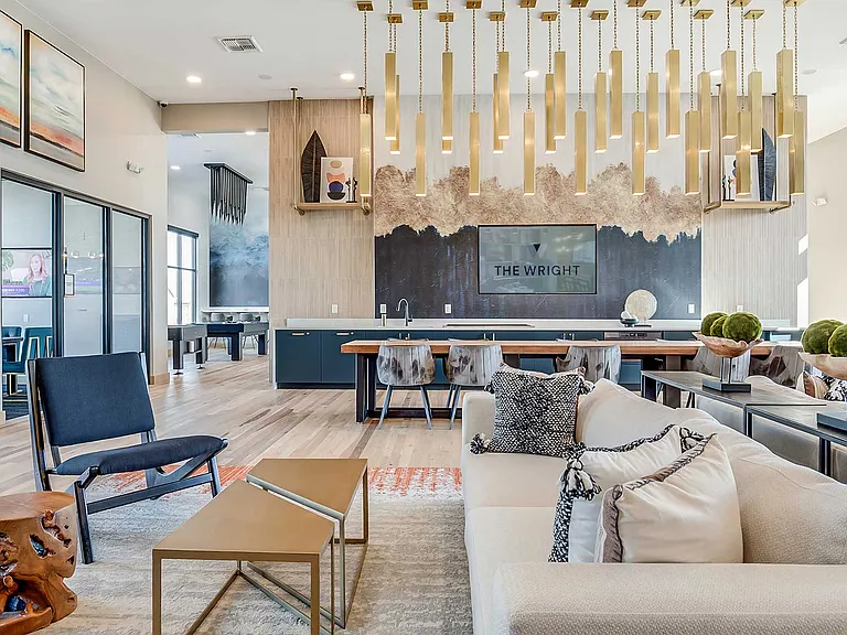 The Wright's clubhouse blends contemporary design, comfortable seating, and collaborative spaces designed for connection, relaxation, and everyday convenience.