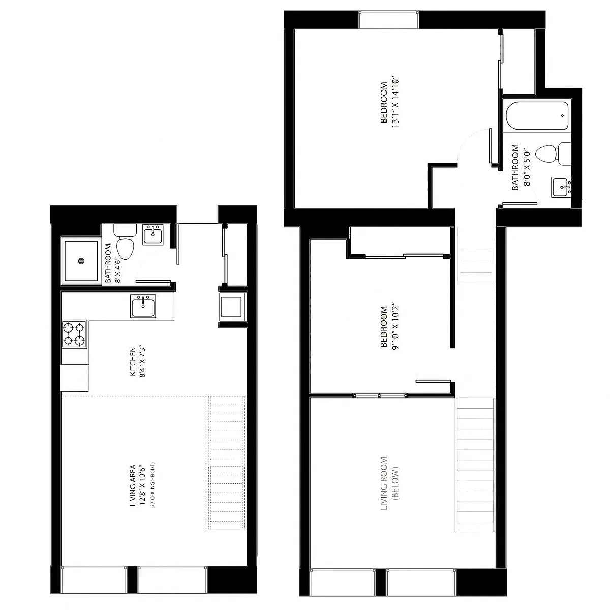Floor plan 2B/1B Lofts