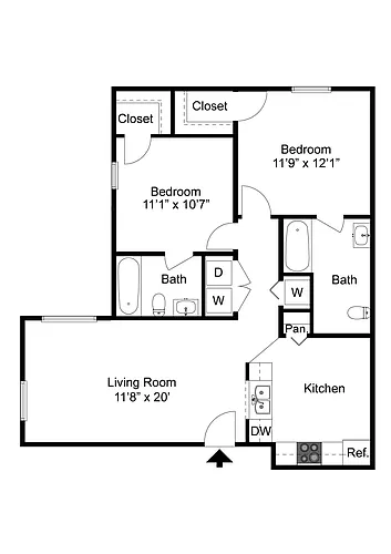 Floor plan Unity | 2x2 | 950 sf