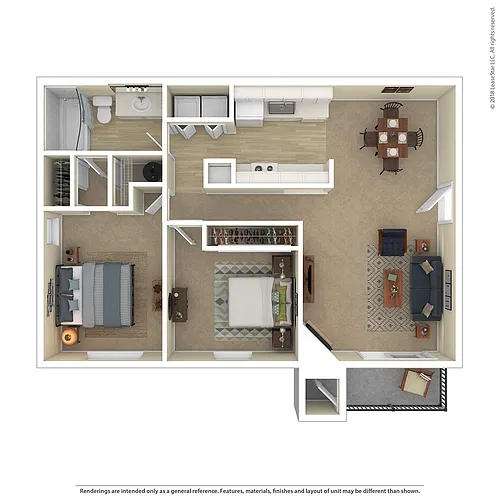 Floor plan 2 Bedroom, 1 Bath B2