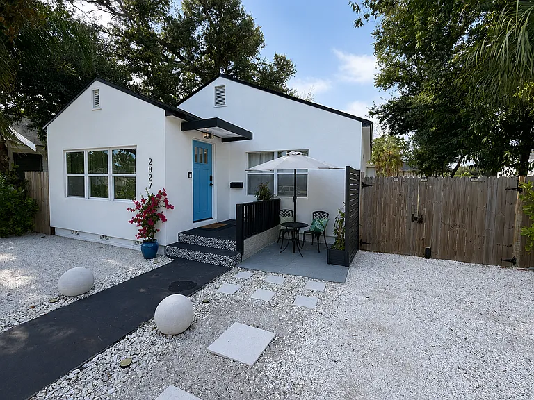Front door secured keyless entry. Can park inside the gate or outside the gate. Additional parking available on the opposite side of the street for free.
