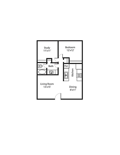 Floor plan The Bungalow: 2/1 (800) South Shore