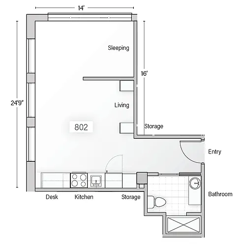 Floor plan Warren Unfurnished One Bed