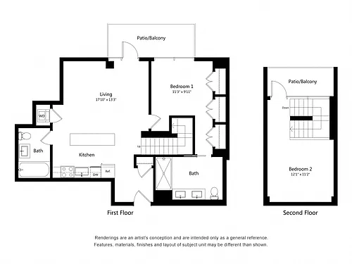 Floor plan 1 Bedroom Den - 2 Bath | Ad1