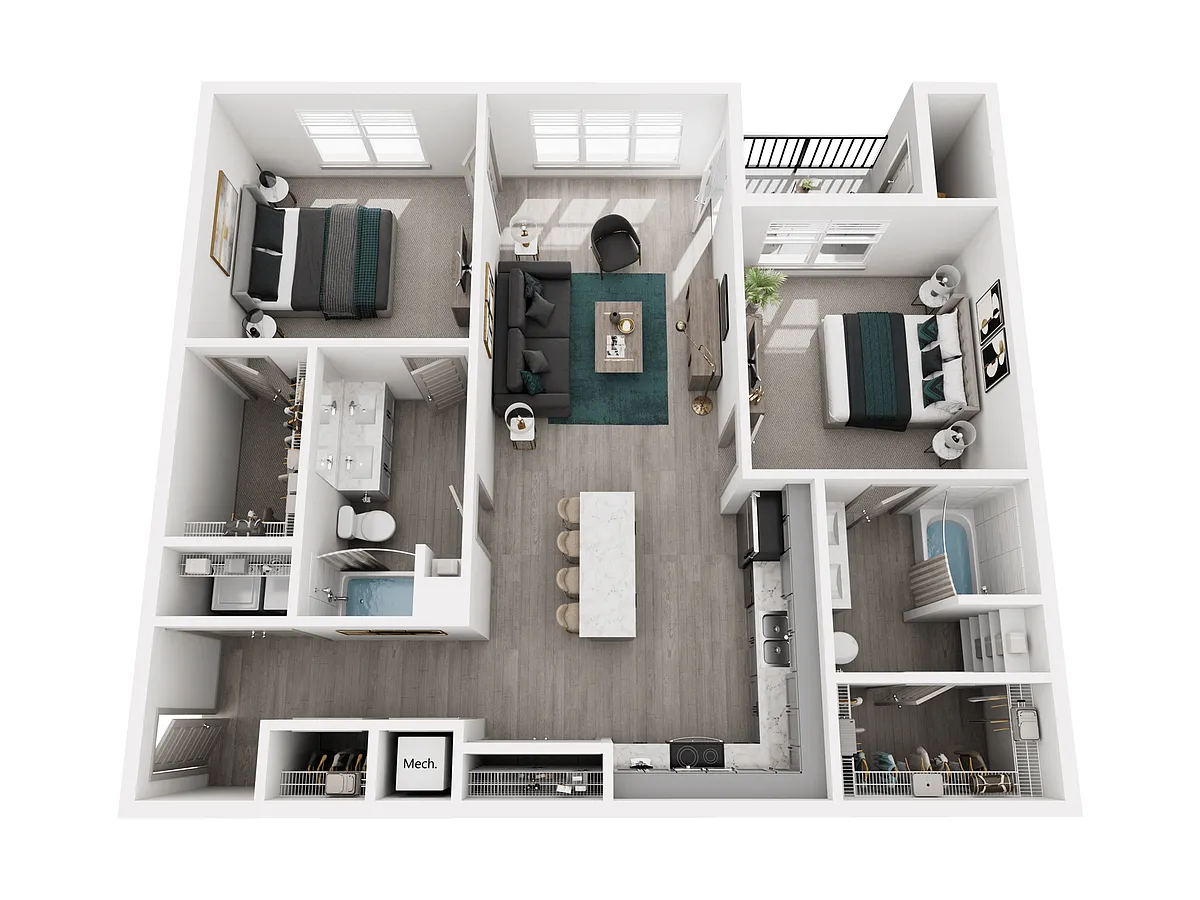 Floor plan 2 Bed, 2 Bath