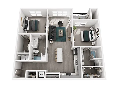 Floor plan 2 Bed, 2 Bath