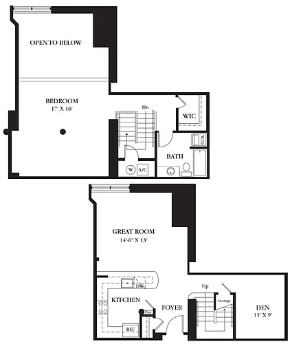 Floor plan AC-J One Bedroom, One Bathroom
