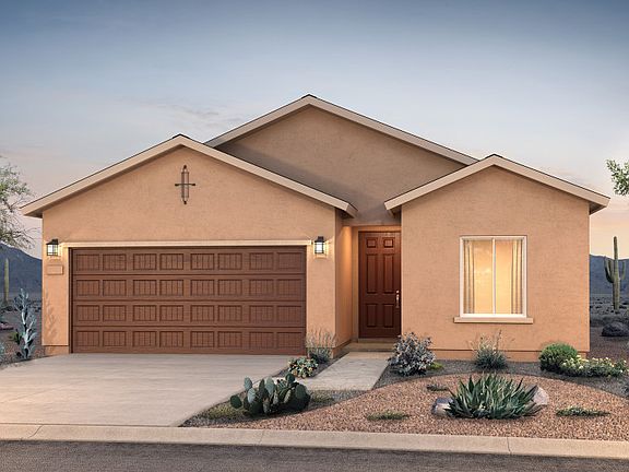 The single-story Wildflower shown in Elevation A features a shingle roof and coach lights at the gar